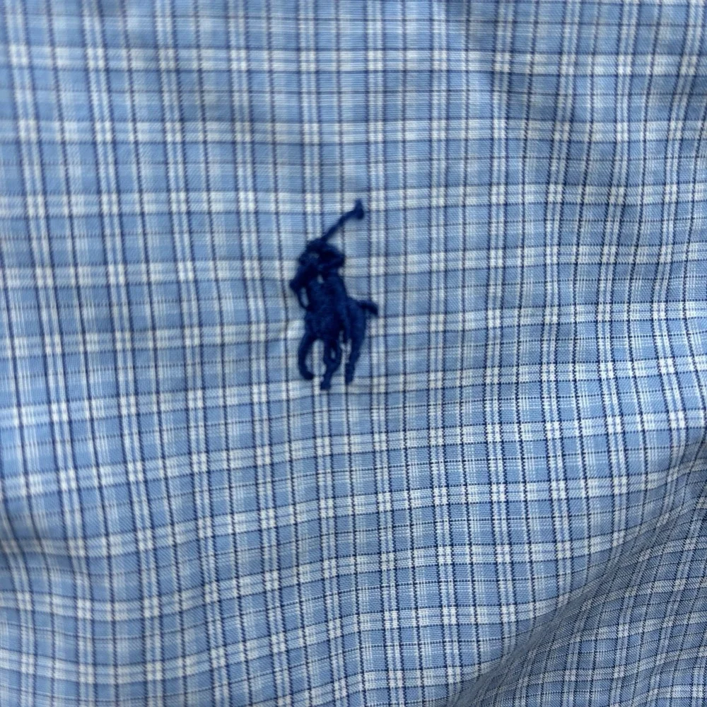 Mens Ralph Lauren Button Down Dress Shirt Blue‎ Checkered Horse Polo Logo Sz L